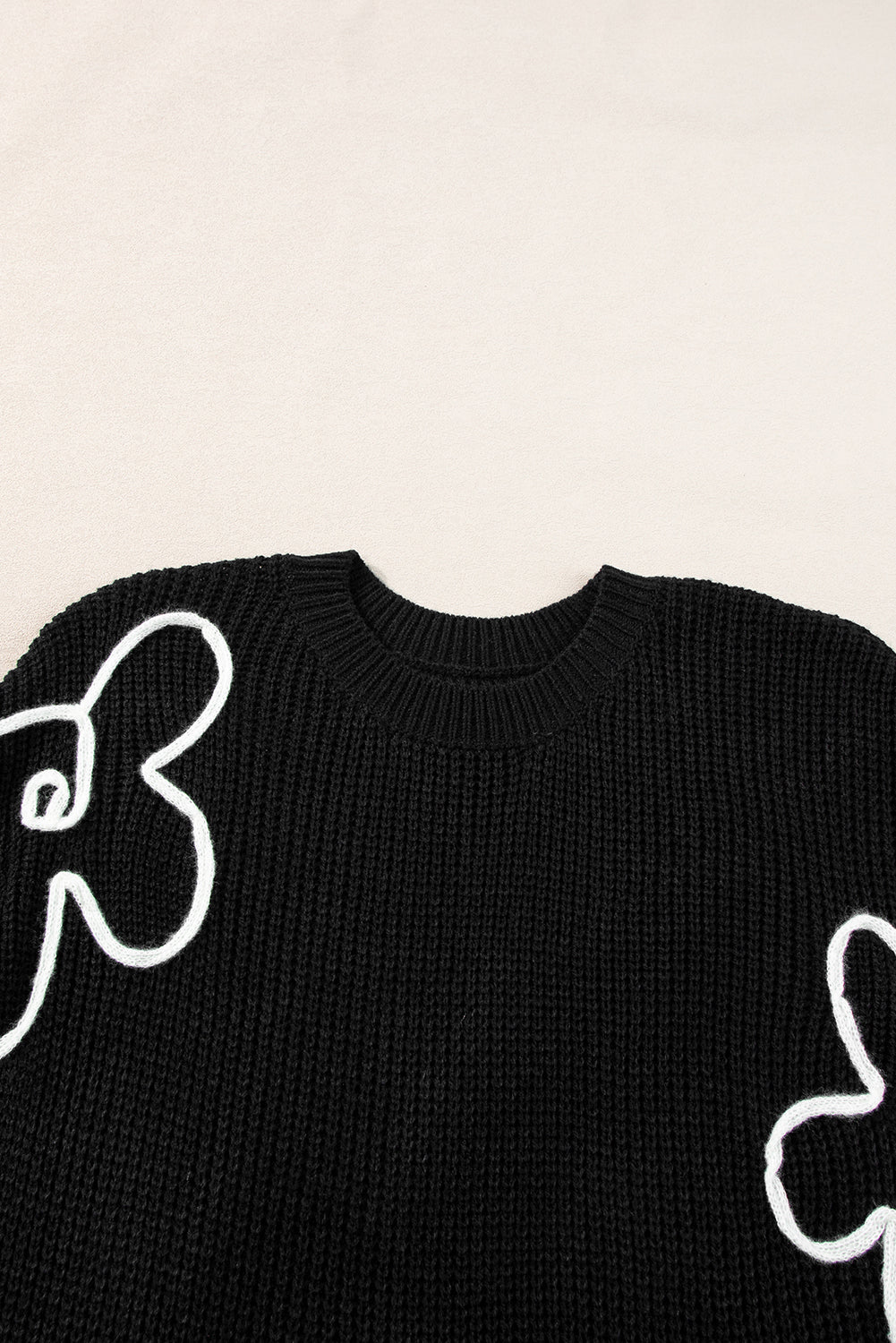 White Flower Embroidery Sweater Top