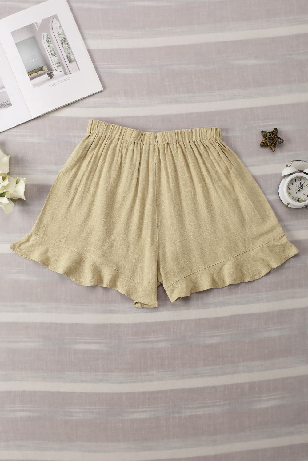 High Waist Pocketed Ruffle Shorts