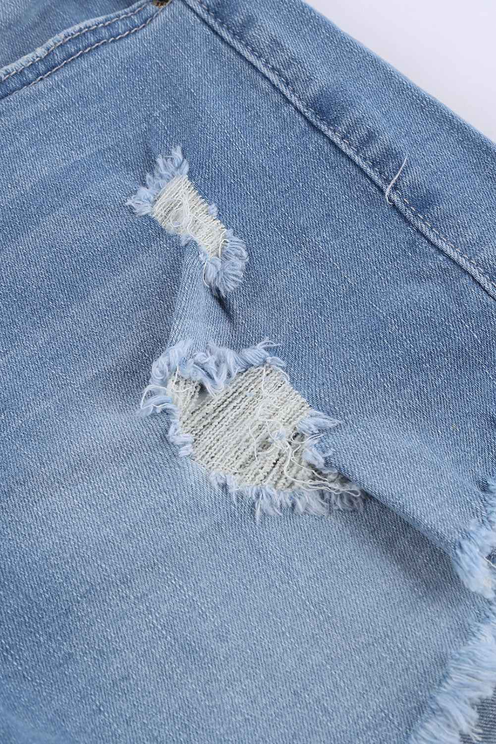 Dark Blue Frayed Hem Denim Shorts
