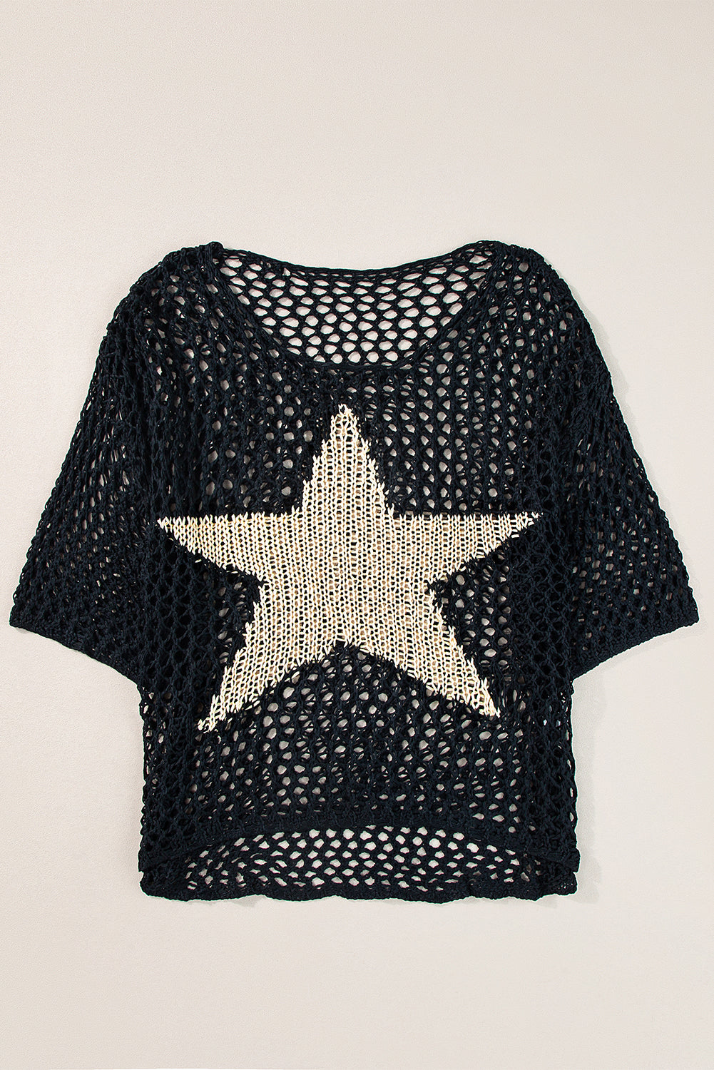 White Star Graphic Crochet Knitted Sweater Top