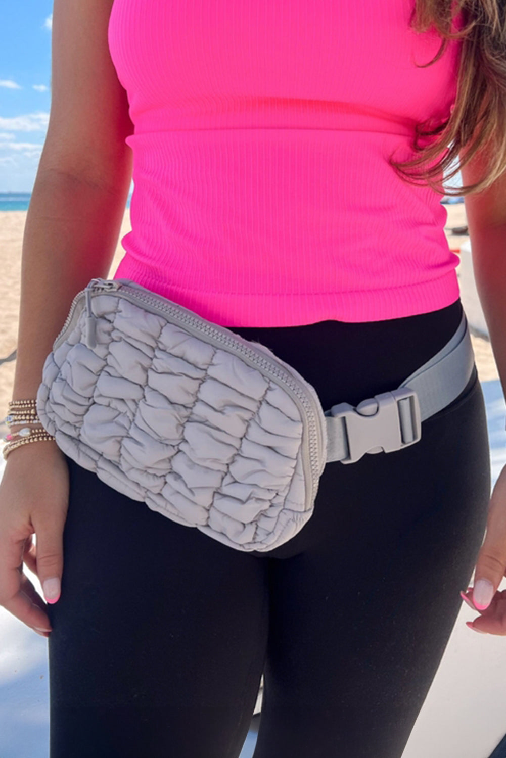 White Quilted Puffer Belt Bag Fanny Pack
