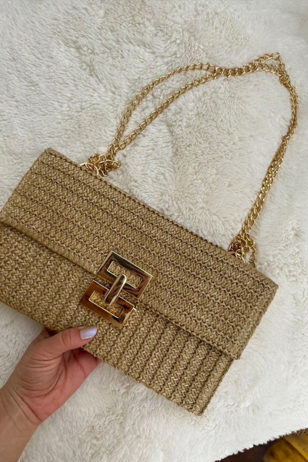 White Minimalist Braided Flap Chain Strap Shoulder Bag