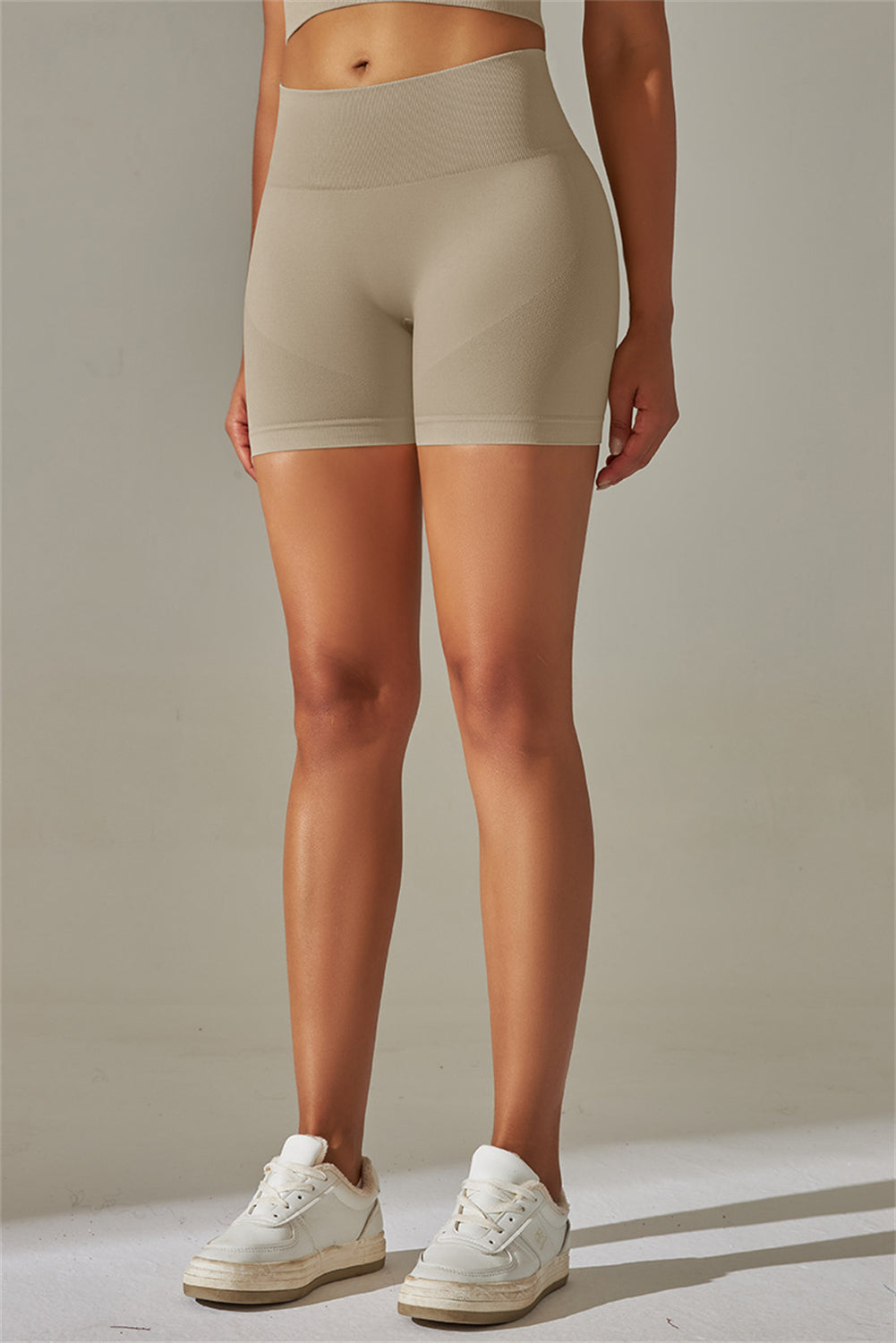 Dark Grey Solid Color High Waist Tummy Control Active Shorts