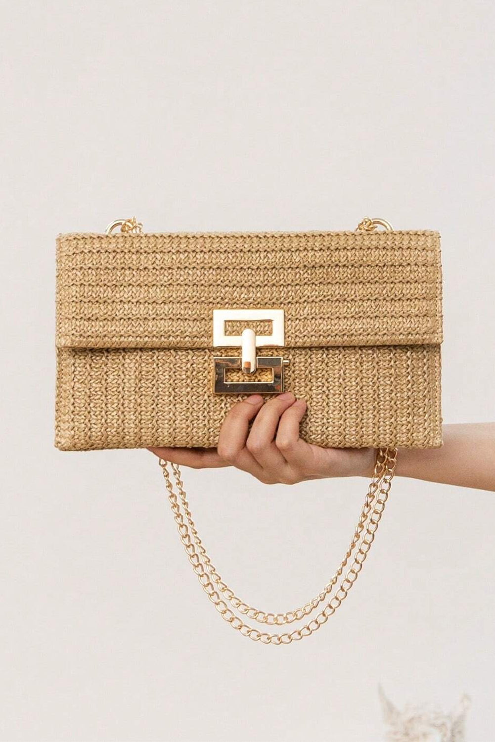 White Minimalist Braided Flap Chain Strap Shoulder Bag