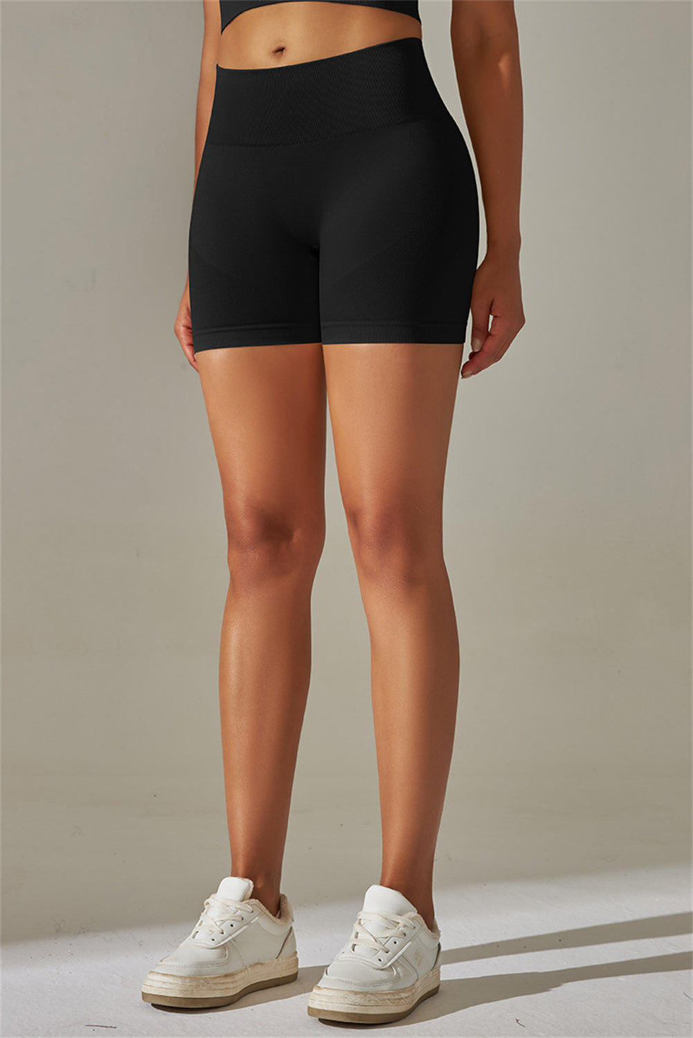 Dark Grey Solid Color High Waist Tummy Control Active Shorts