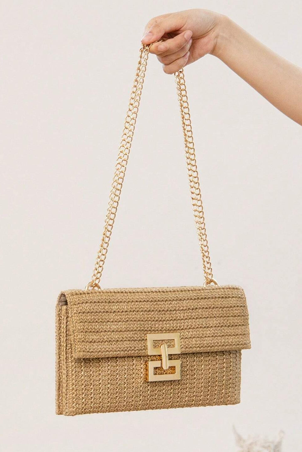 White Minimalist Braided Flap Chain Strap Shoulder Bag