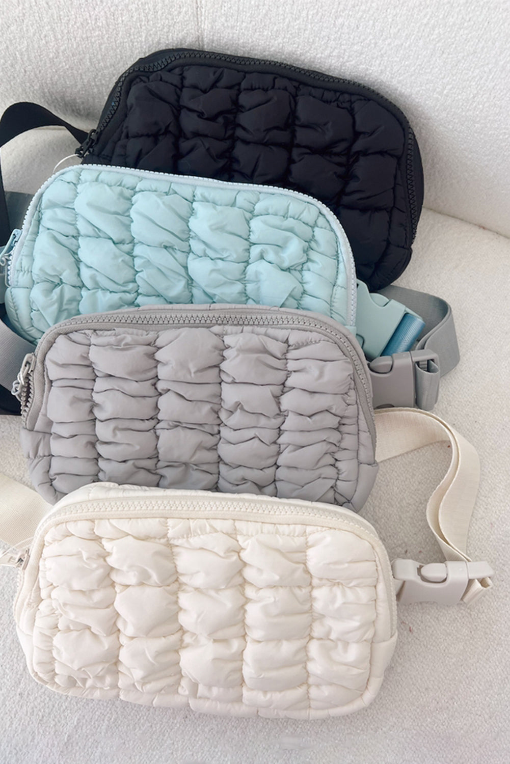 White Quilted Puffer Belt Bag Fanny Pack