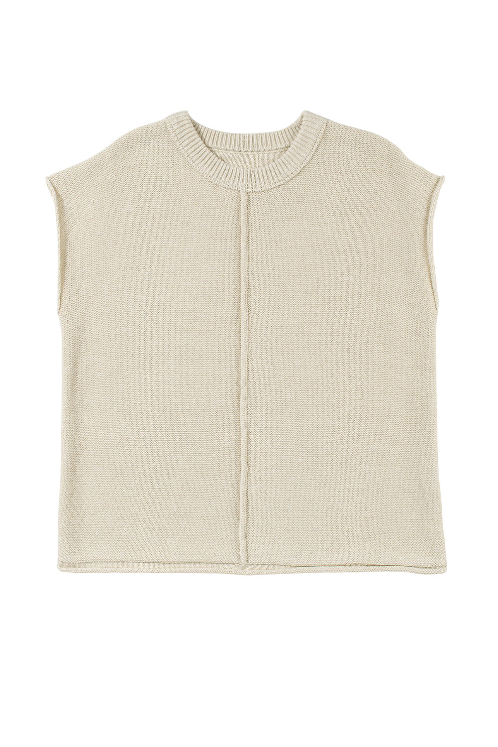 Oatmeal Solid Color Cap Sleeve Knitted Sweater