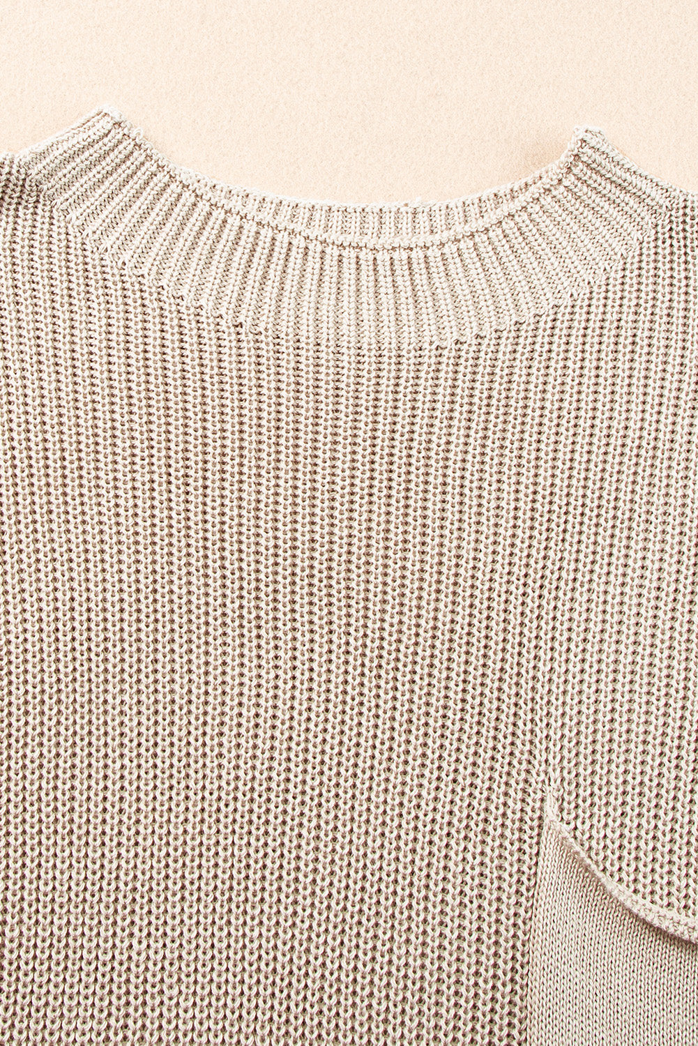 Pale Khaki Patch Pocket Short Sleeve Sweater