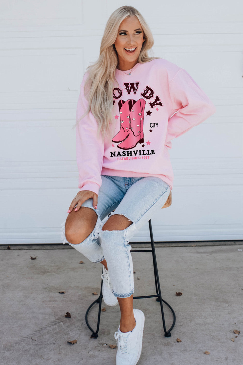 Pink HOWDY NASHVILLE Vintage Western Graphic Sweatshirt