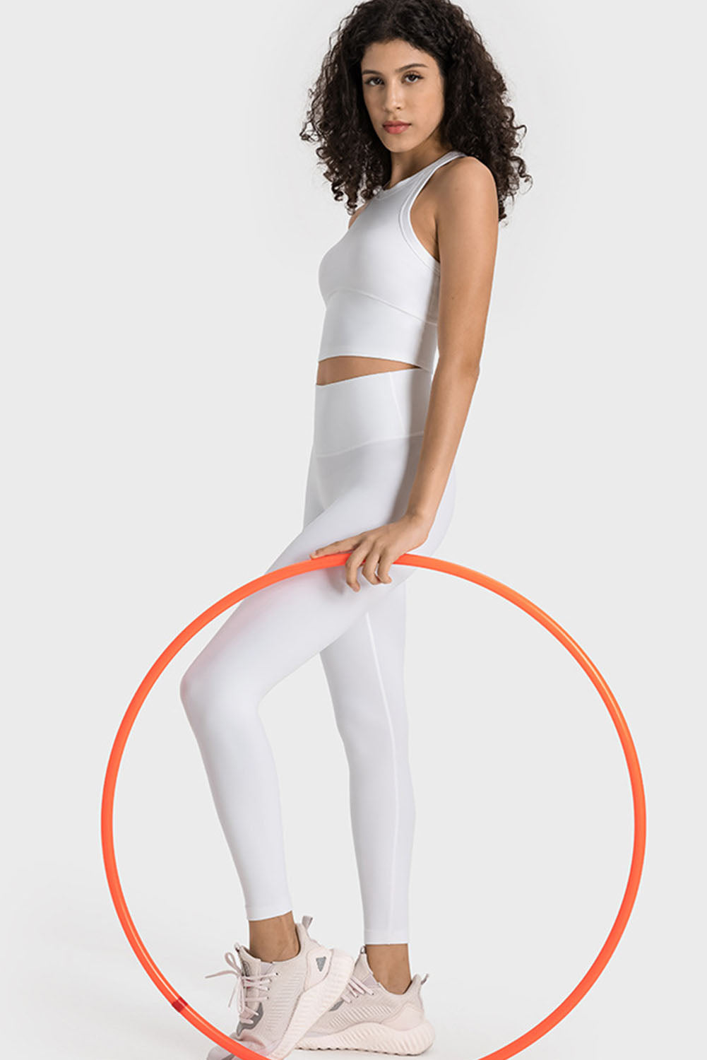 White Wide Waistband Seamless Ankle Leggings