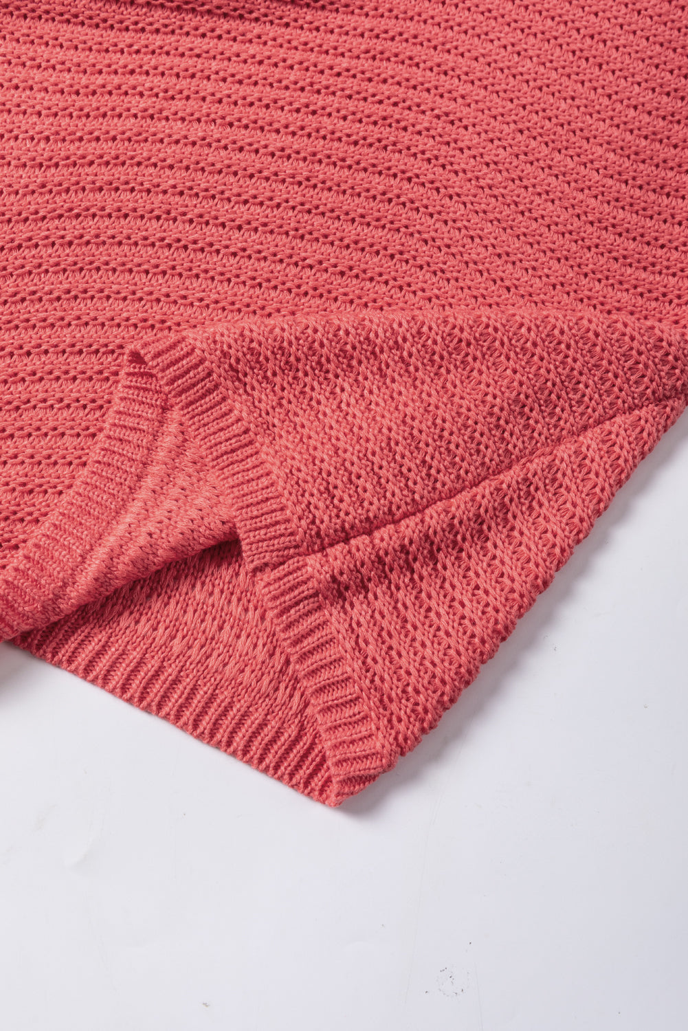 Pink Solid Loose Knit Short Dolman Sleeve Sweater