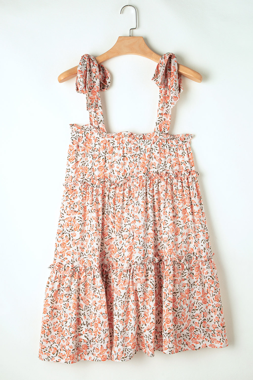 Rose Rose Floral Knotted Straps Tiered Babydoll Dress