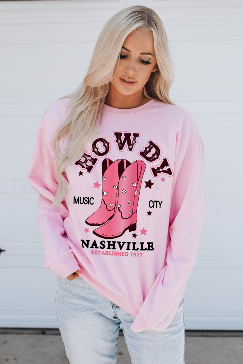 Pink HOWDY NASHVILLE Vintage Western Graphic Sweatshirt