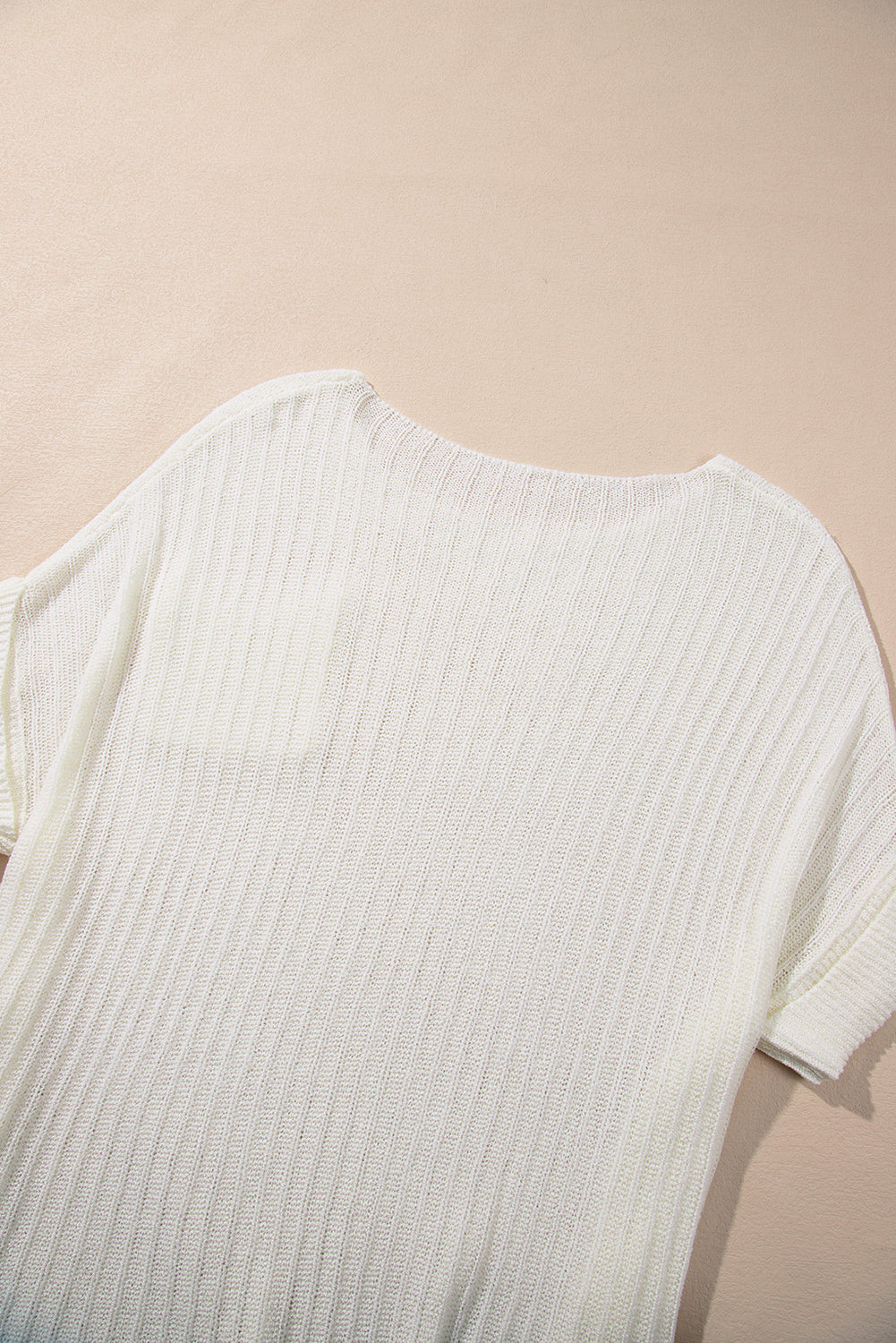 White Rolled Cuffs Loose Knit Tee with Slits