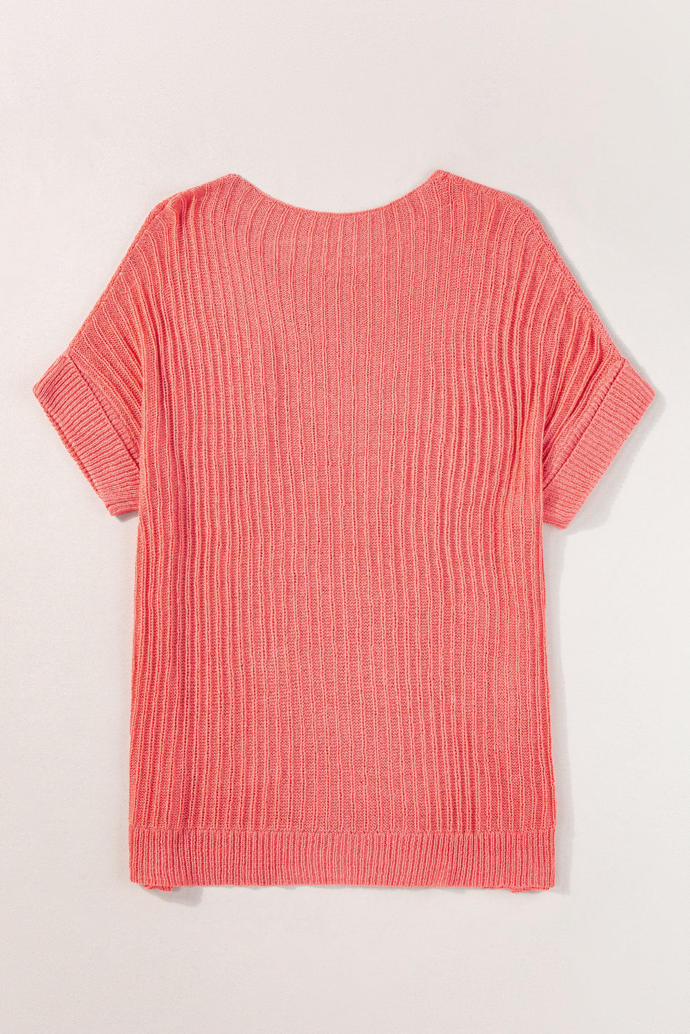 White Rolled Cuffs Loose Knit Tee with Slits