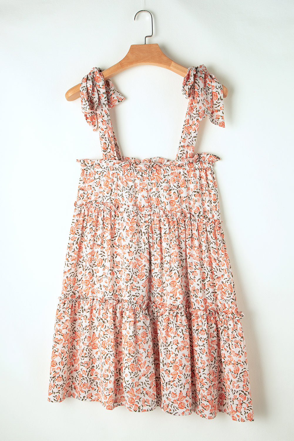 Rose Rose Floral Knotted Straps Tiered Babydoll Dress