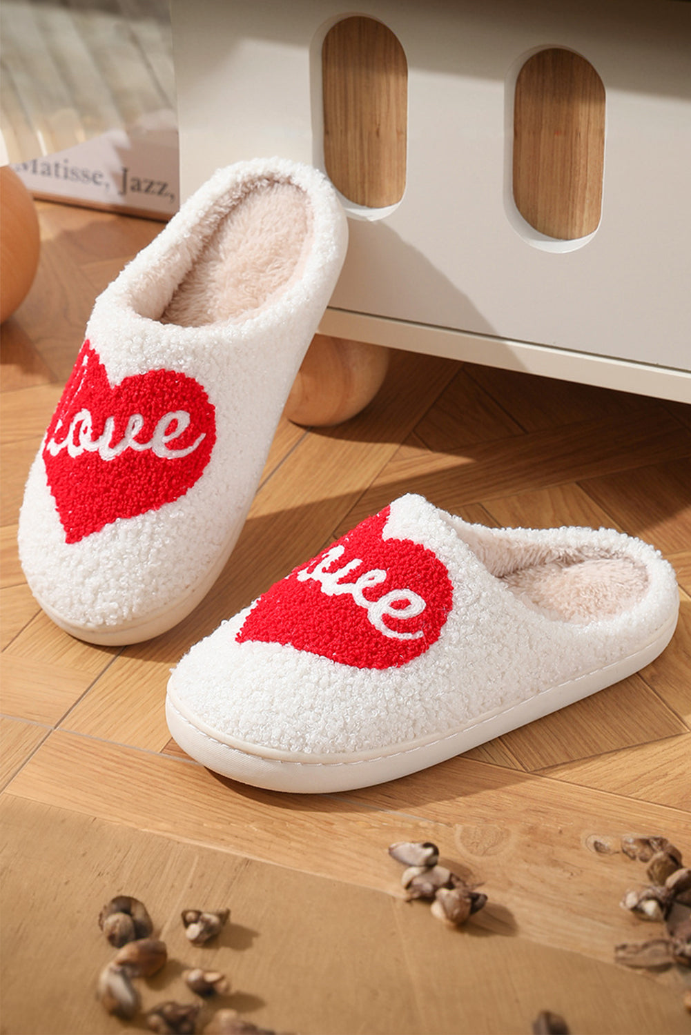 Fiery Red Valentine Love Heart Pattern Home Fuzzy Slippers