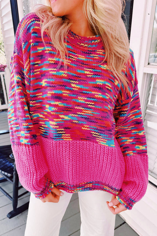 Bright Pink Rainbow Confetti Drop Shoulder Sweater