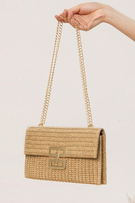 White Minimalist Braided Flap Chain Strap Shoulder Bag