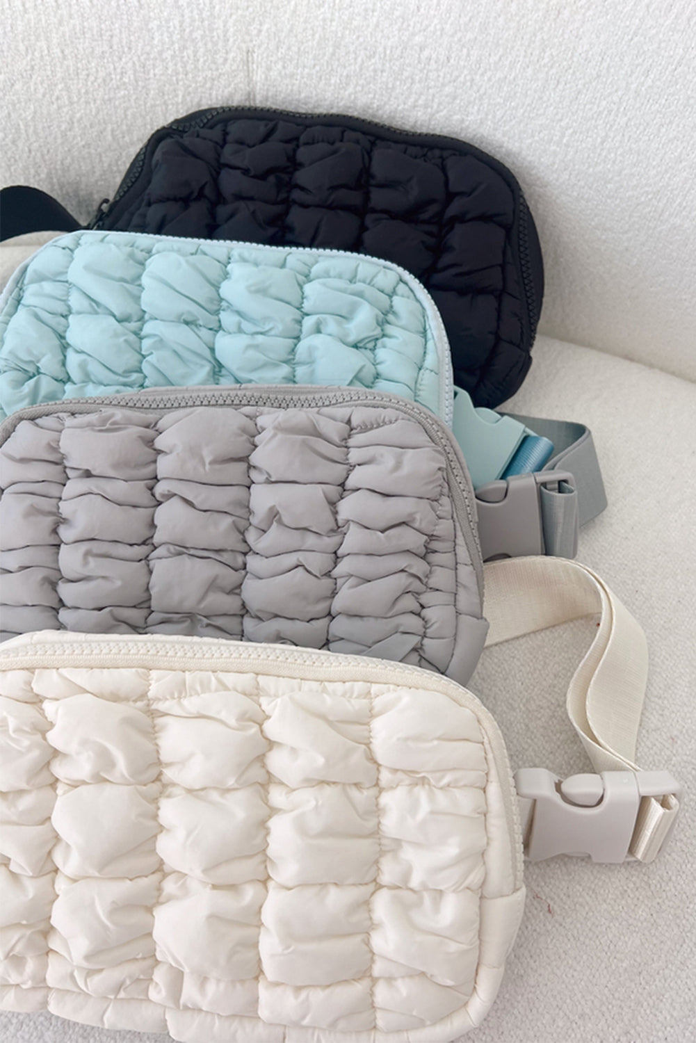 White Quilted Puffer Belt Bag Fanny Pack