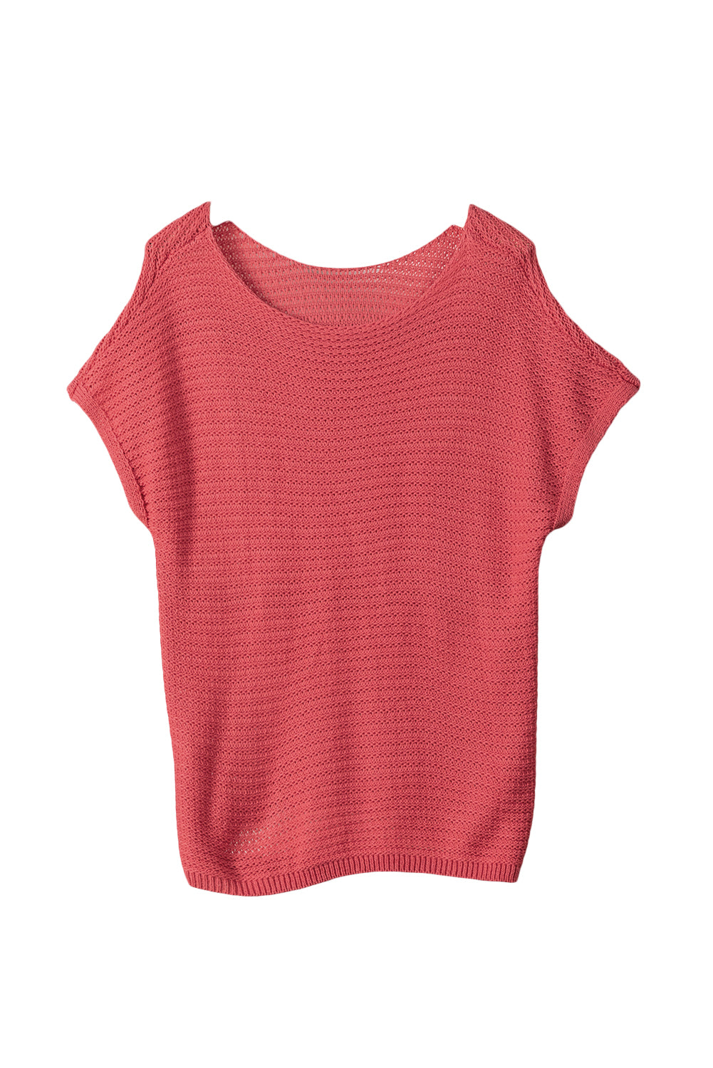 Pink Solid Loose Knit Short Dolman Sleeve Sweater