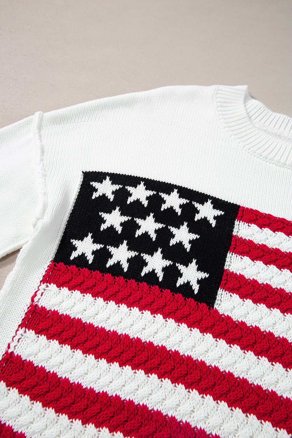 White American Flag Cable Knit Drop Shoulder Sweater