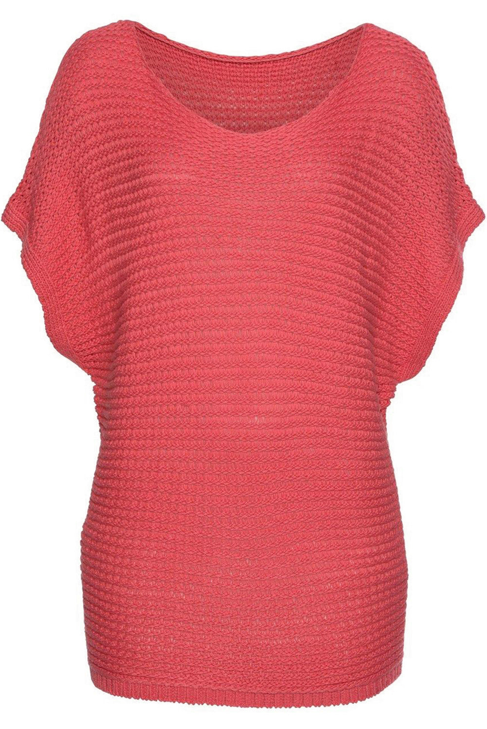 Pink Solid Loose Knit Short Dolman Sleeve Sweater