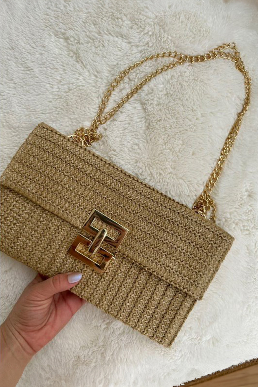 White Minimalist Braided Flap Chain Strap Shoulder Bag