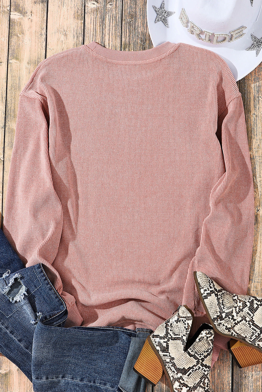 Pink WINE NEVER BROKE my Heart Corded Baggy Sweatshirt