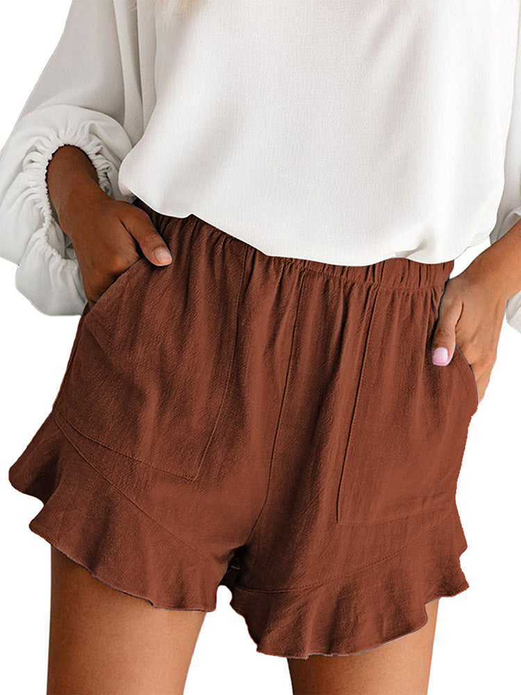 High Waist Pocketed Ruffle Shorts