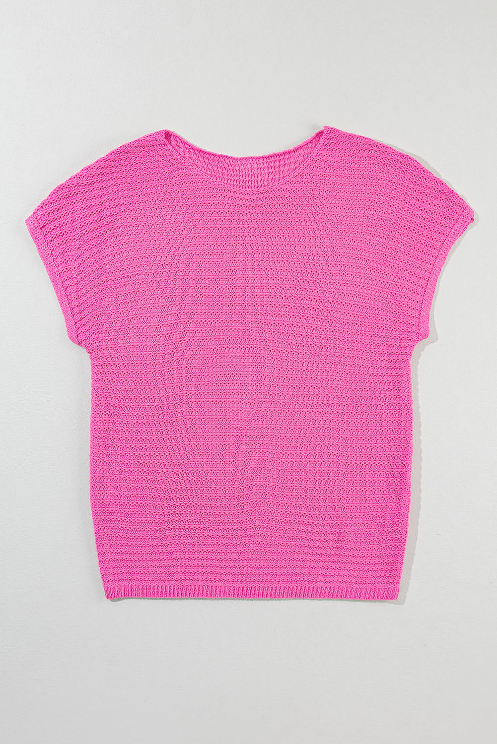 Pink Solid Loose Knit Short Dolman Sleeve Sweater