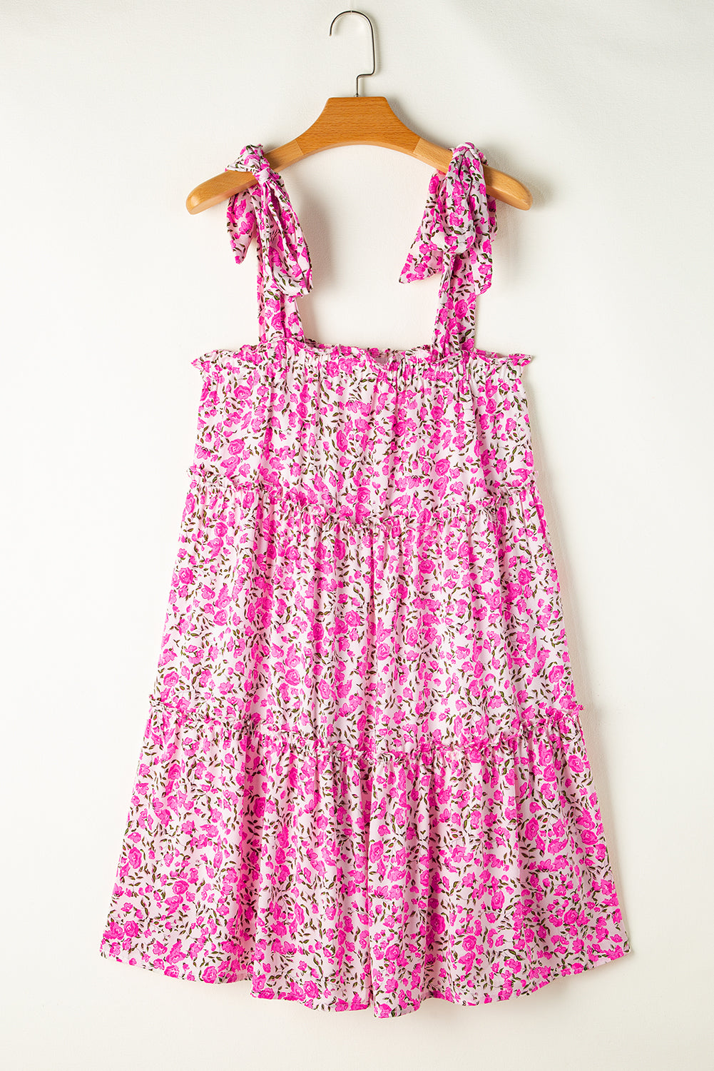 Rose Rose Floral Knotted Straps Tiered Babydoll Dress