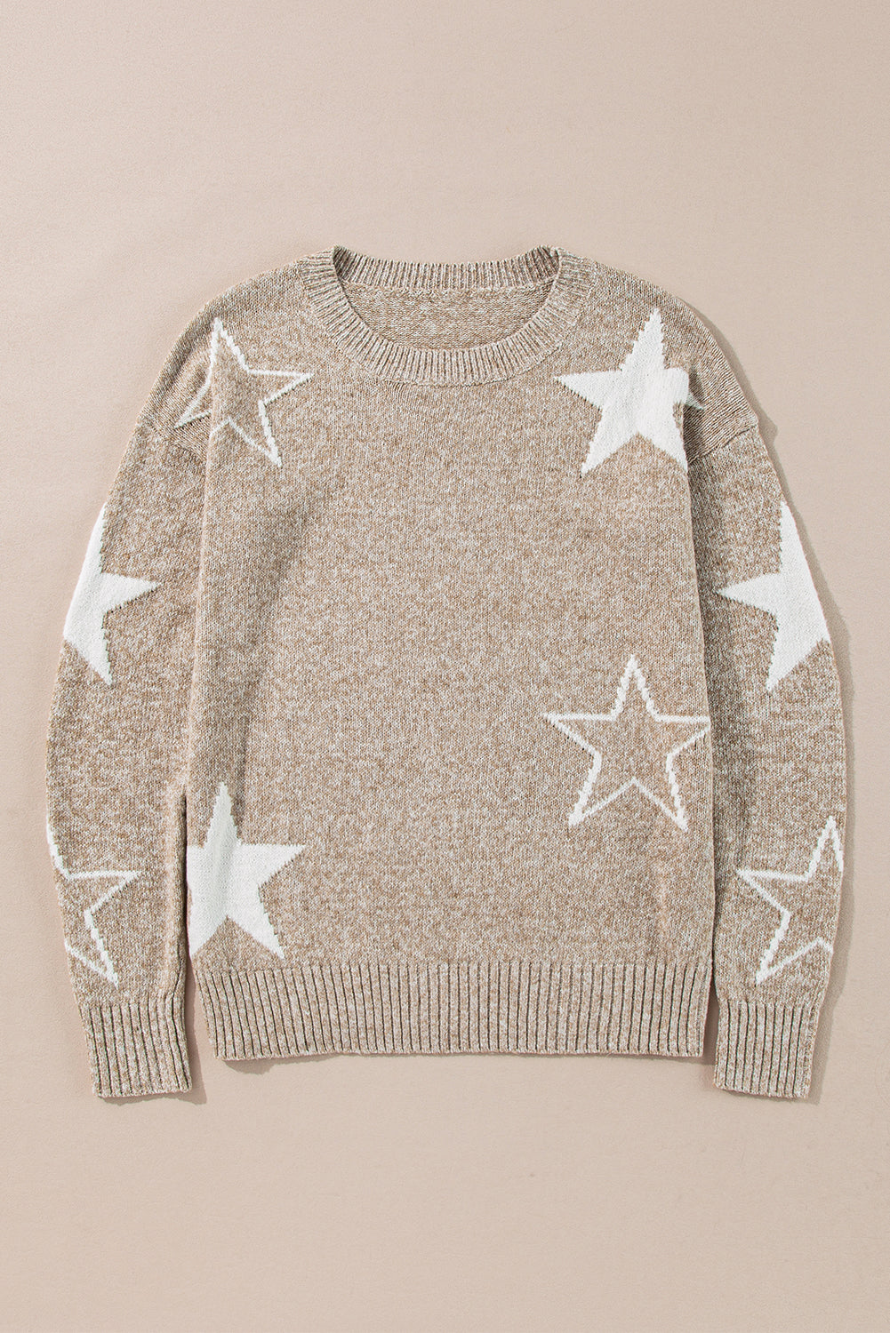 Khaki Star Pattern Drop Shoulder Sweater